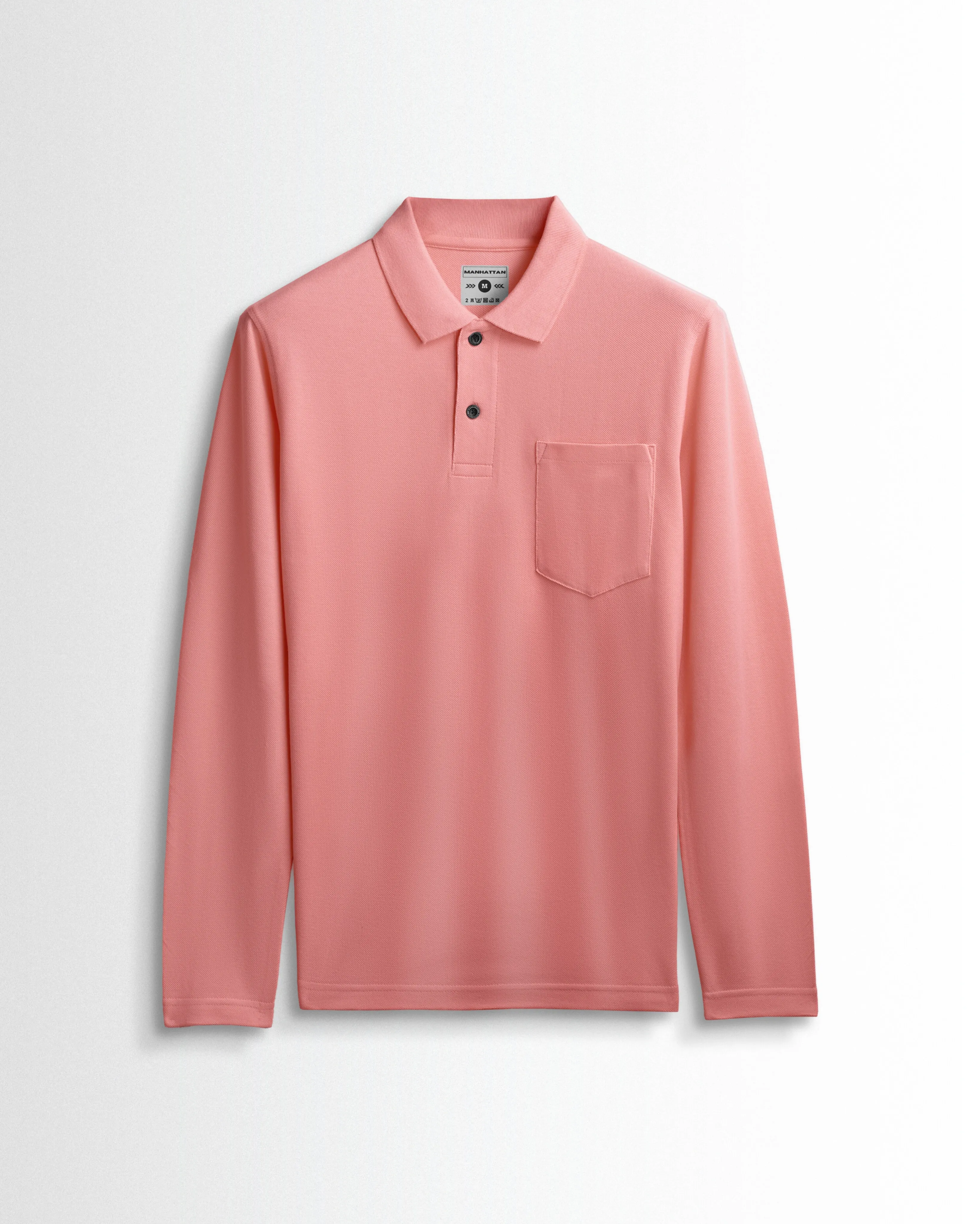 Cotton Polo Full Sleeve Unisex Pocket Light Orange