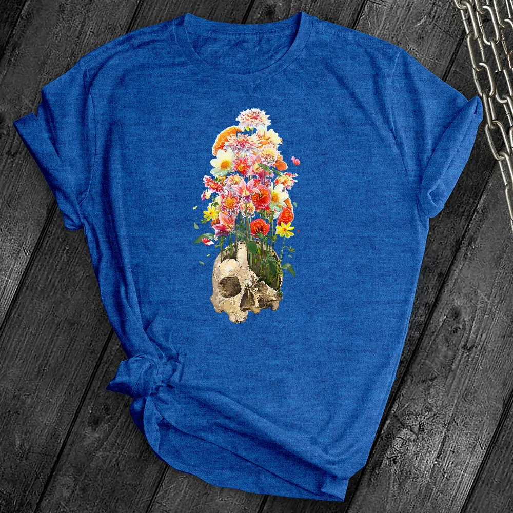 Cracked Skull Flowers Tee