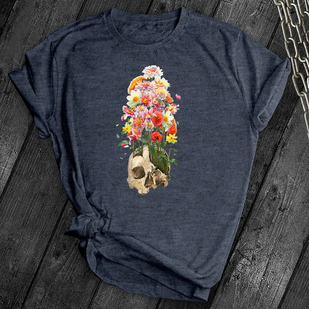 Cracked Skull Flowers Tee