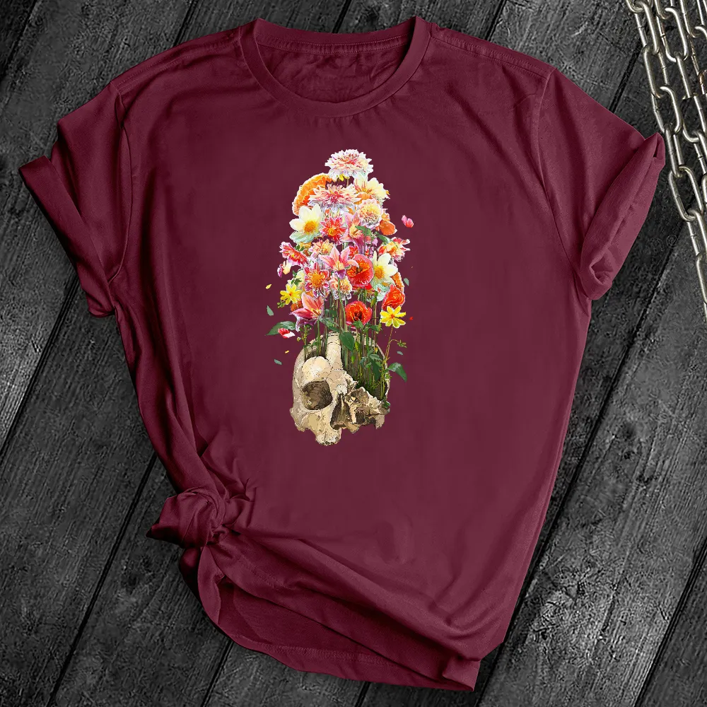 Cracked Skull Flowers Tee