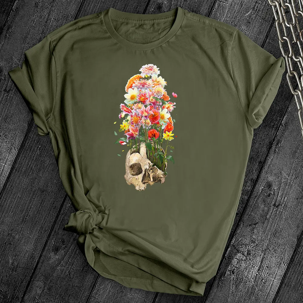 Cracked Skull Flowers Tee