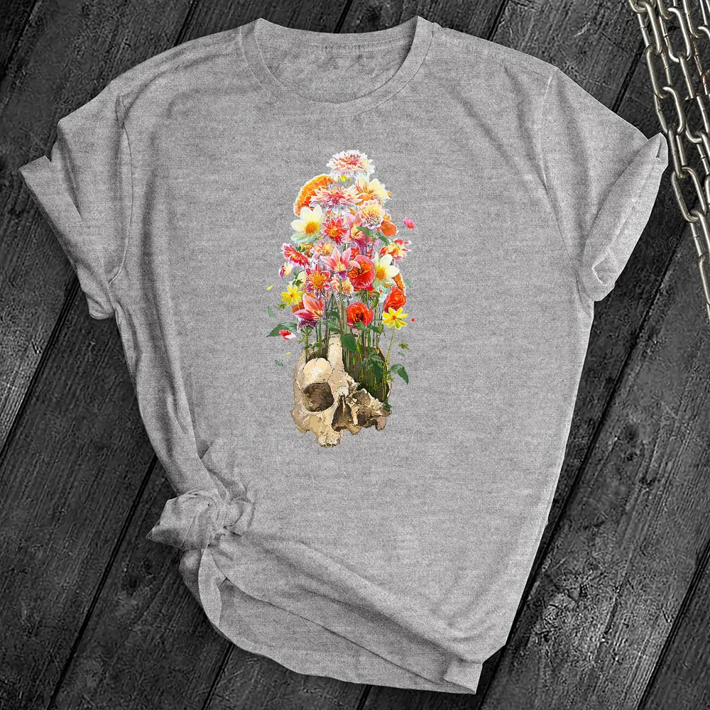 Cracked Skull Flowers Tee