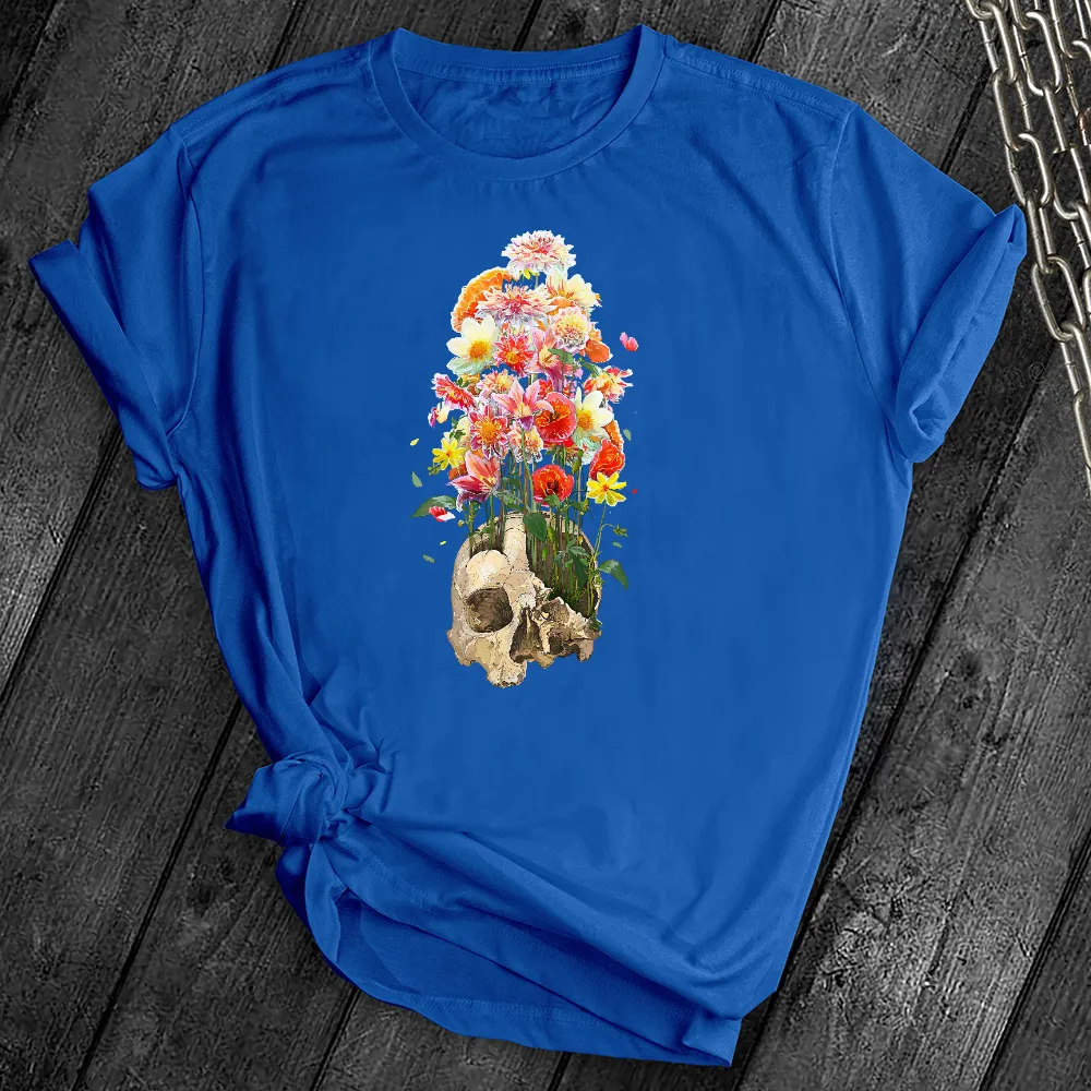 Cracked Skull Flowers Tee