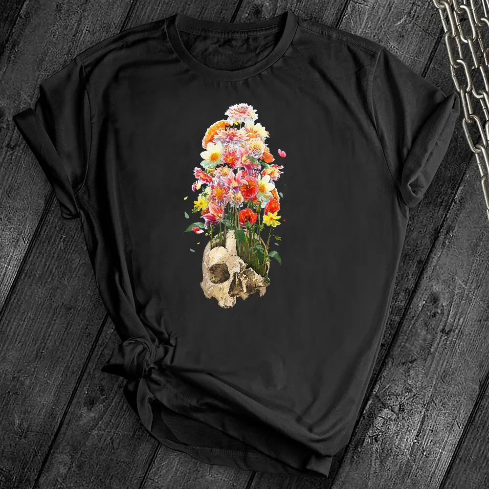 Cracked Skull Flowers Tee