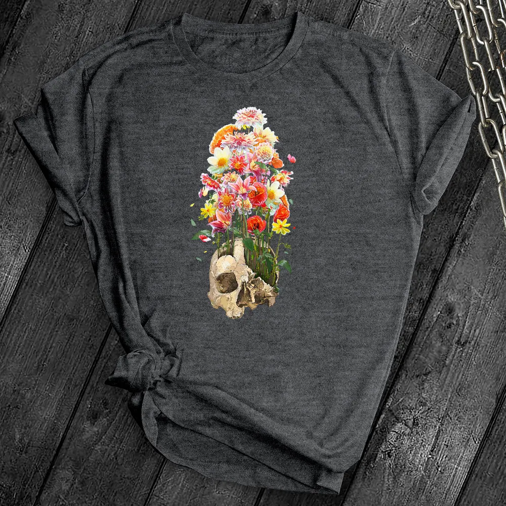 Cracked Skull Flowers Tee