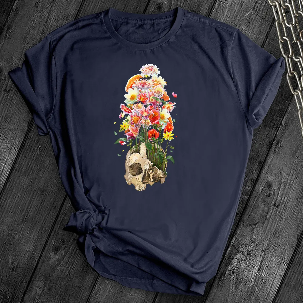 Cracked Skull Flowers Tee