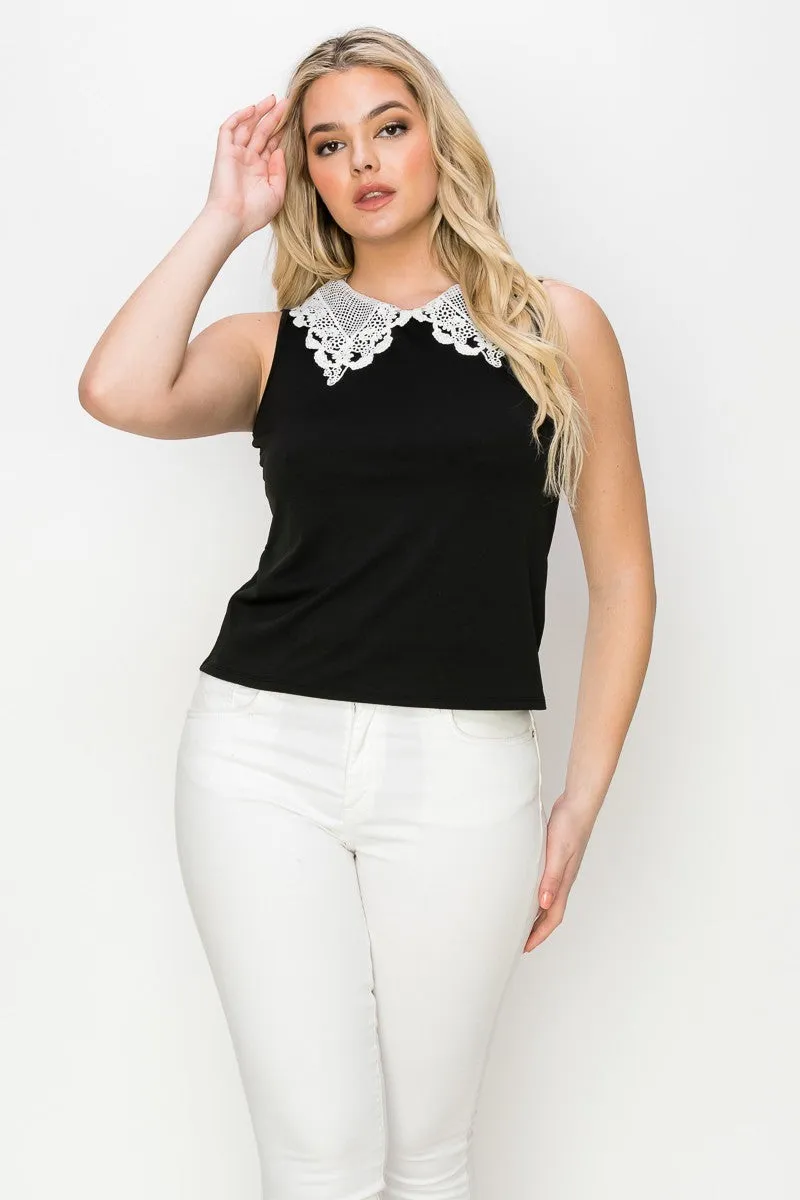 CROCHET LACE COLLAR SLEEVELESS BLOUSE