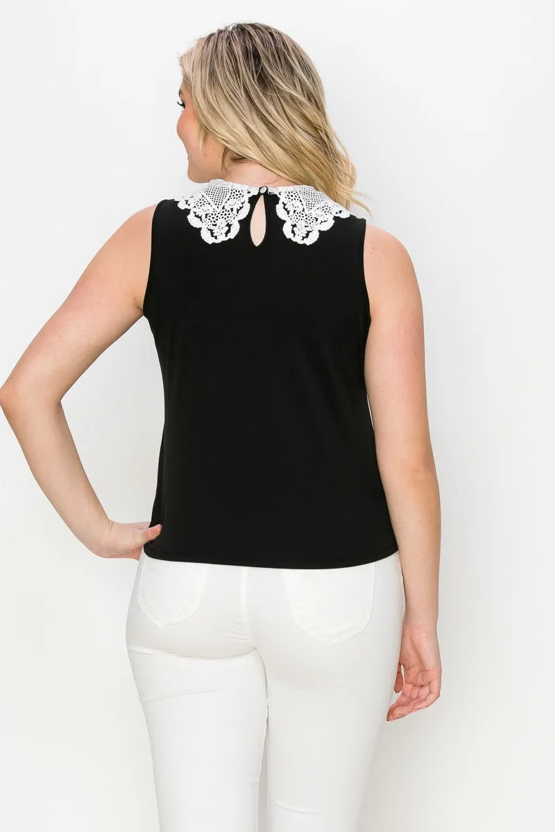 CROCHET LACE COLLAR SLEEVELESS BLOUSE