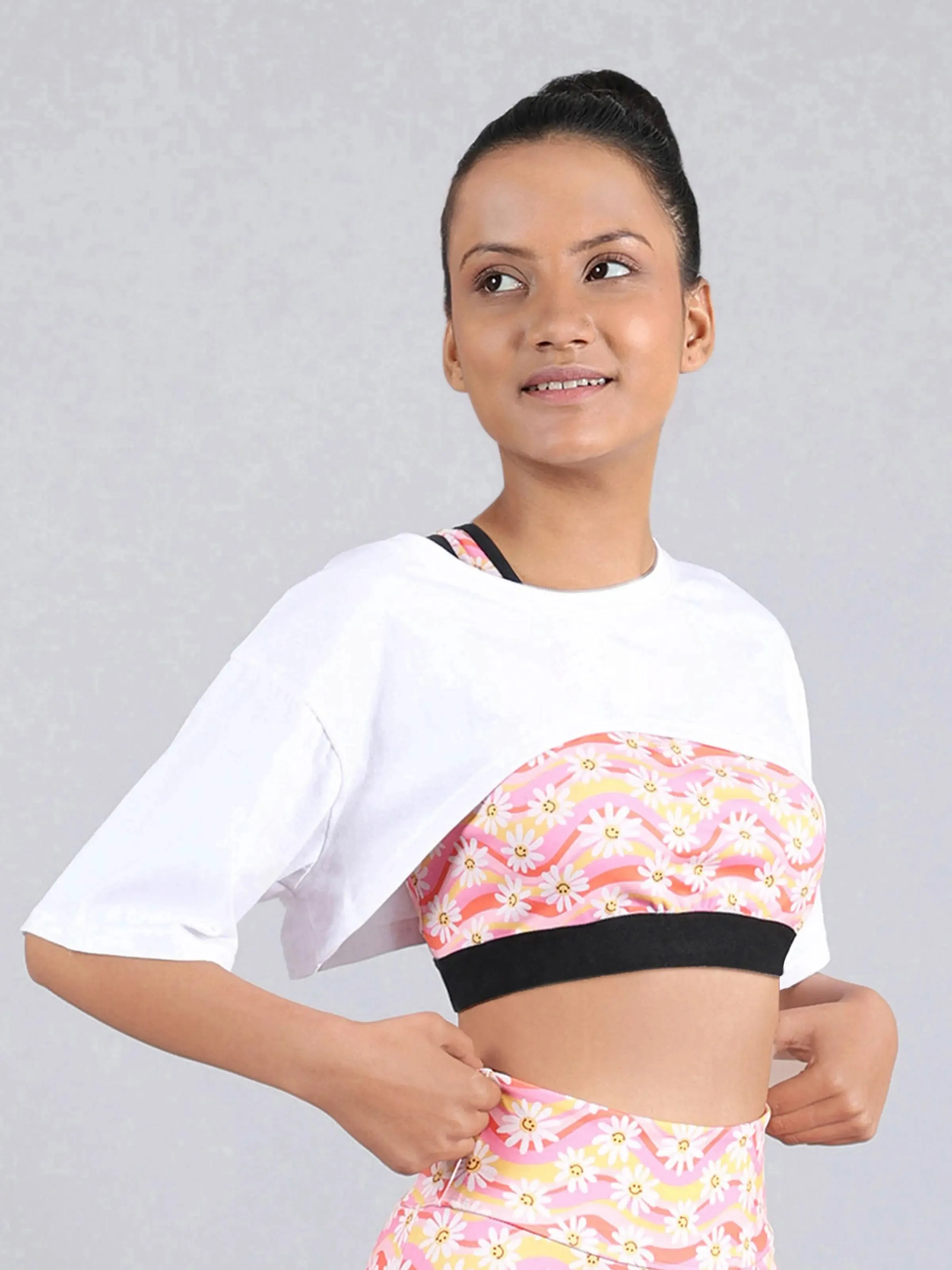 D’chica Bust Cut Activewear Sports Top Half Sleeve Workout Cardio Fitness Gym Crop Top