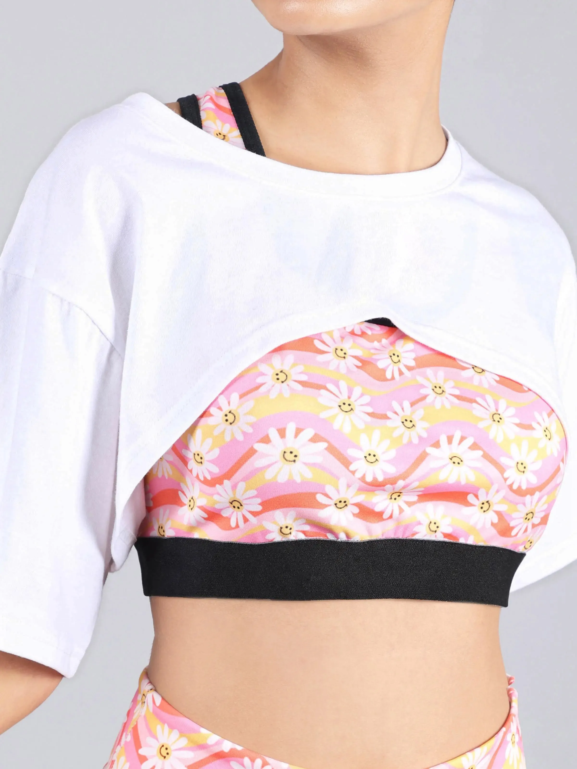 D’chica Bust Cut Activewear Sports Top Half Sleeve Workout Cardio Fitness Gym Crop Top