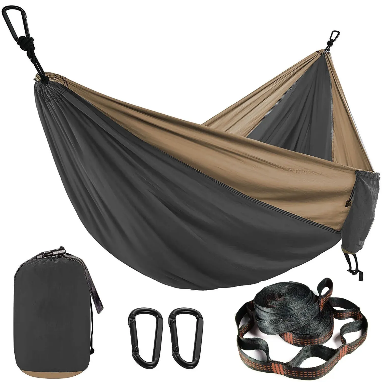 Double Parachute Nylon Hammock with Tree Straps and Carabiners