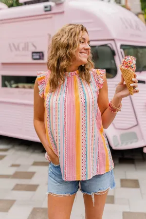 Eyes On Me Aztec Sleeveless Blouse Top- Coral