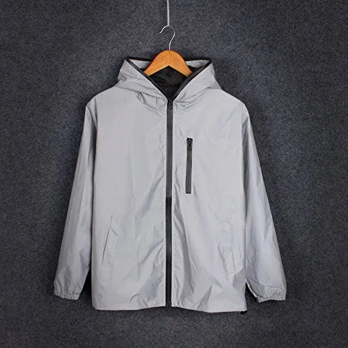 Fangfei Reflective Coat Hooded Windbreaker Fashion Runing Pocket Jacket (L)