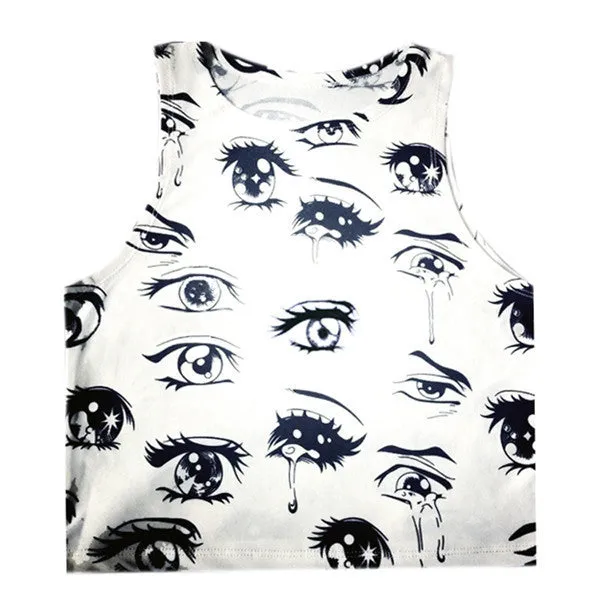 Fashion Women Cartoon Short Halter Top Tank Top Sleeveless Bustier Crop Tops T-Shirt Shirts