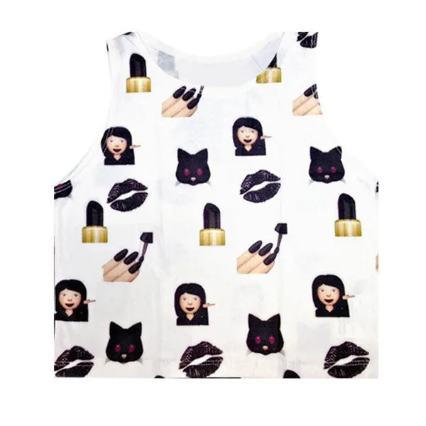 Fashion Women Cartoon Short Halter Top Tank Top Sleeveless Bustier Crop Tops T-Shirt Shirts