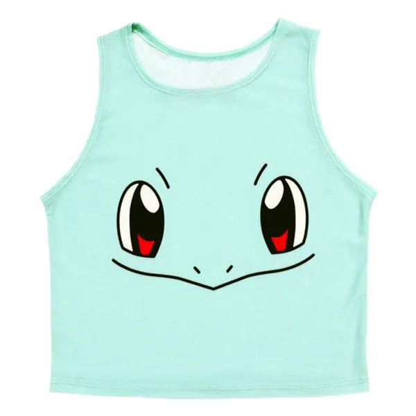 Fashion Women Cartoon Short Halter Top Tank Top Sleeveless Bustier Crop Tops T-Shirt Shirts