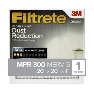 Filtrete 20x20x1, MERV 5 Dust Reduction HVAC Furnace Air Filter 300 MPR 1 Filter