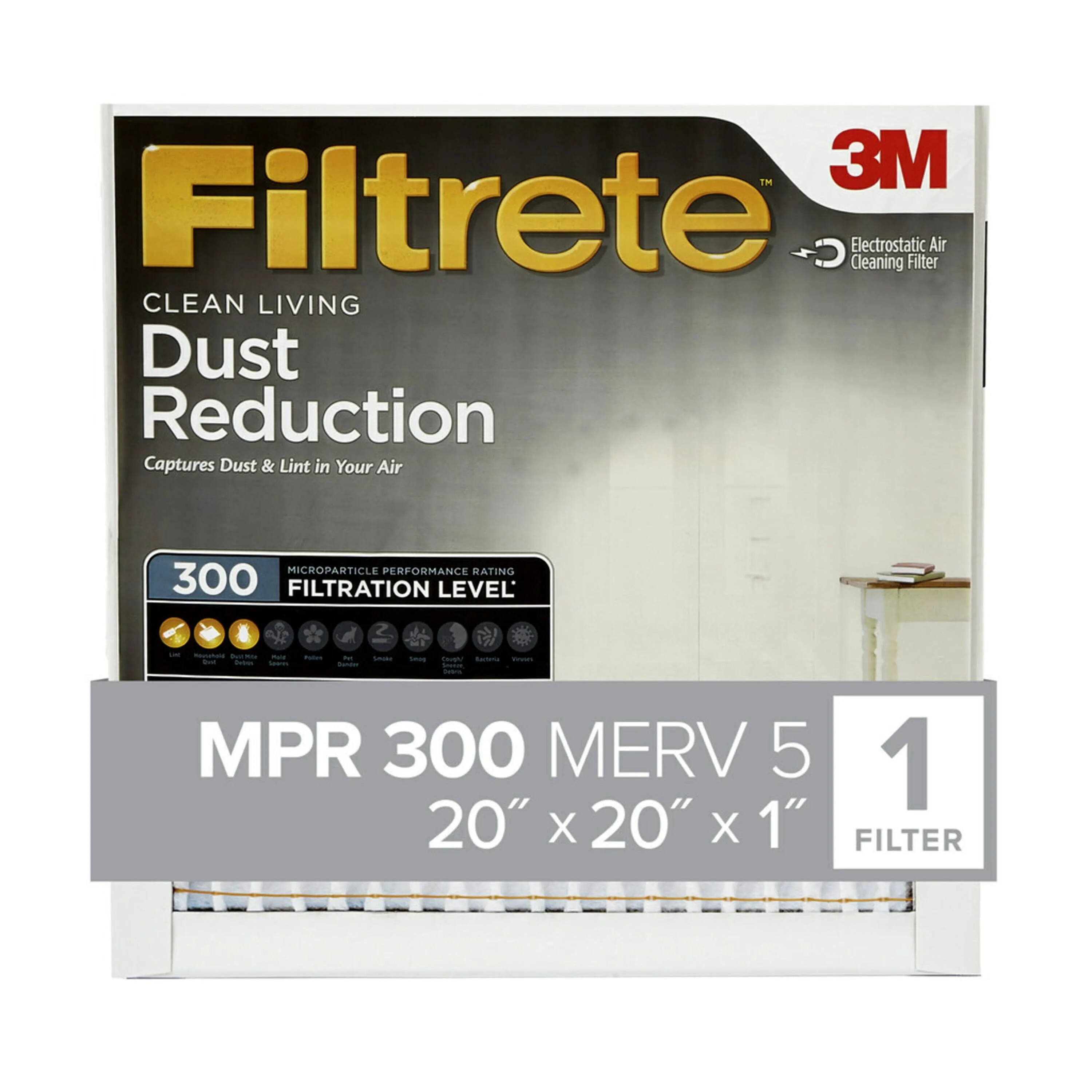 Filtrete 20x20x1, MERV 5 Dust Reduction HVAC Furnace Air Filter 300 MPR 1 Filter