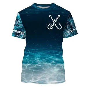 Fish on blue sea wave water camo Custom name fishing jerseys | Tshirt - NPQ848