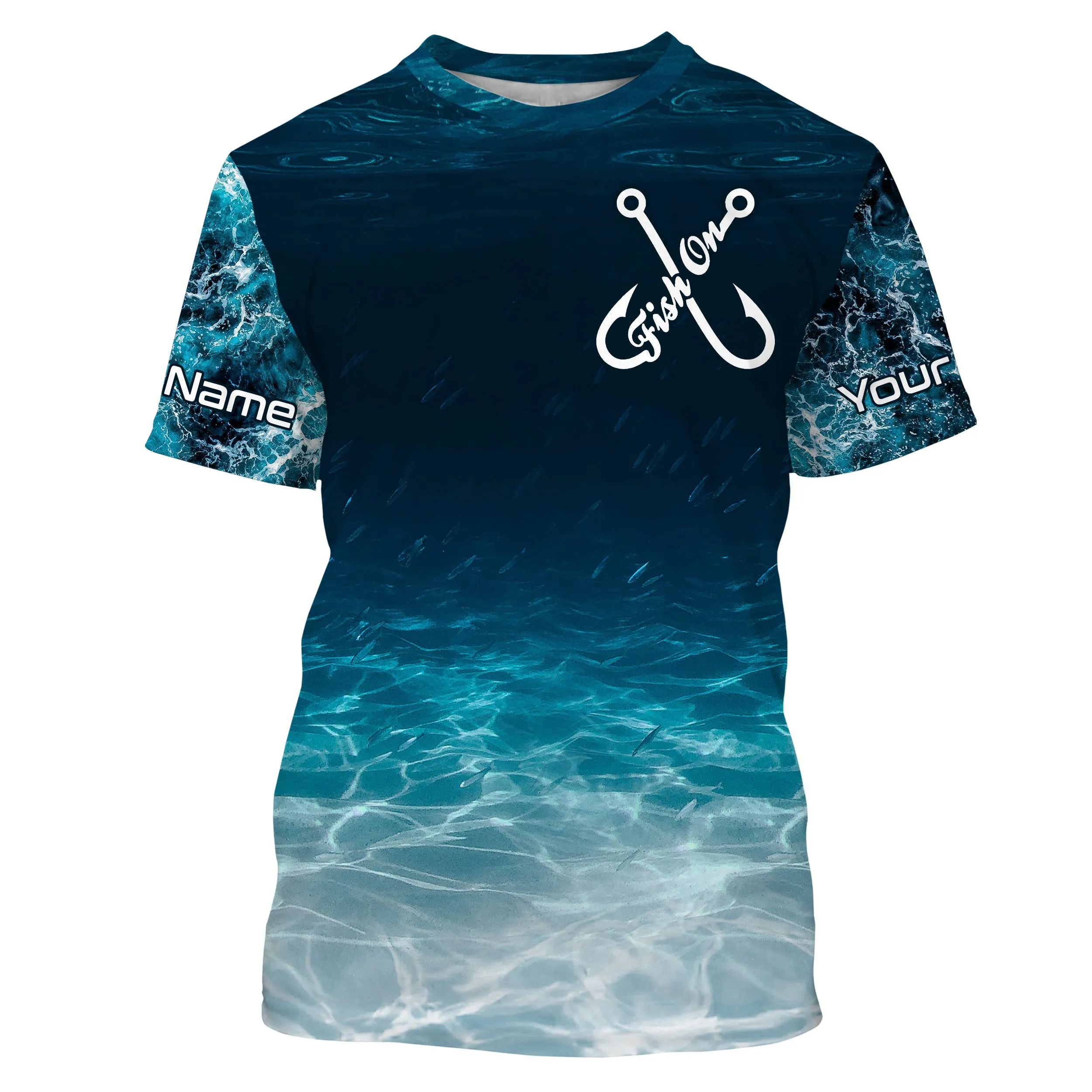Fish on blue sea wave water camo Custom name fishing jerseys | Tshirt - NPQ848