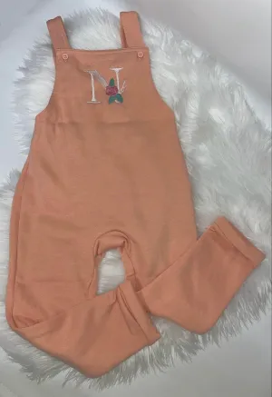 Floral initial personalised dungaree set - various colours