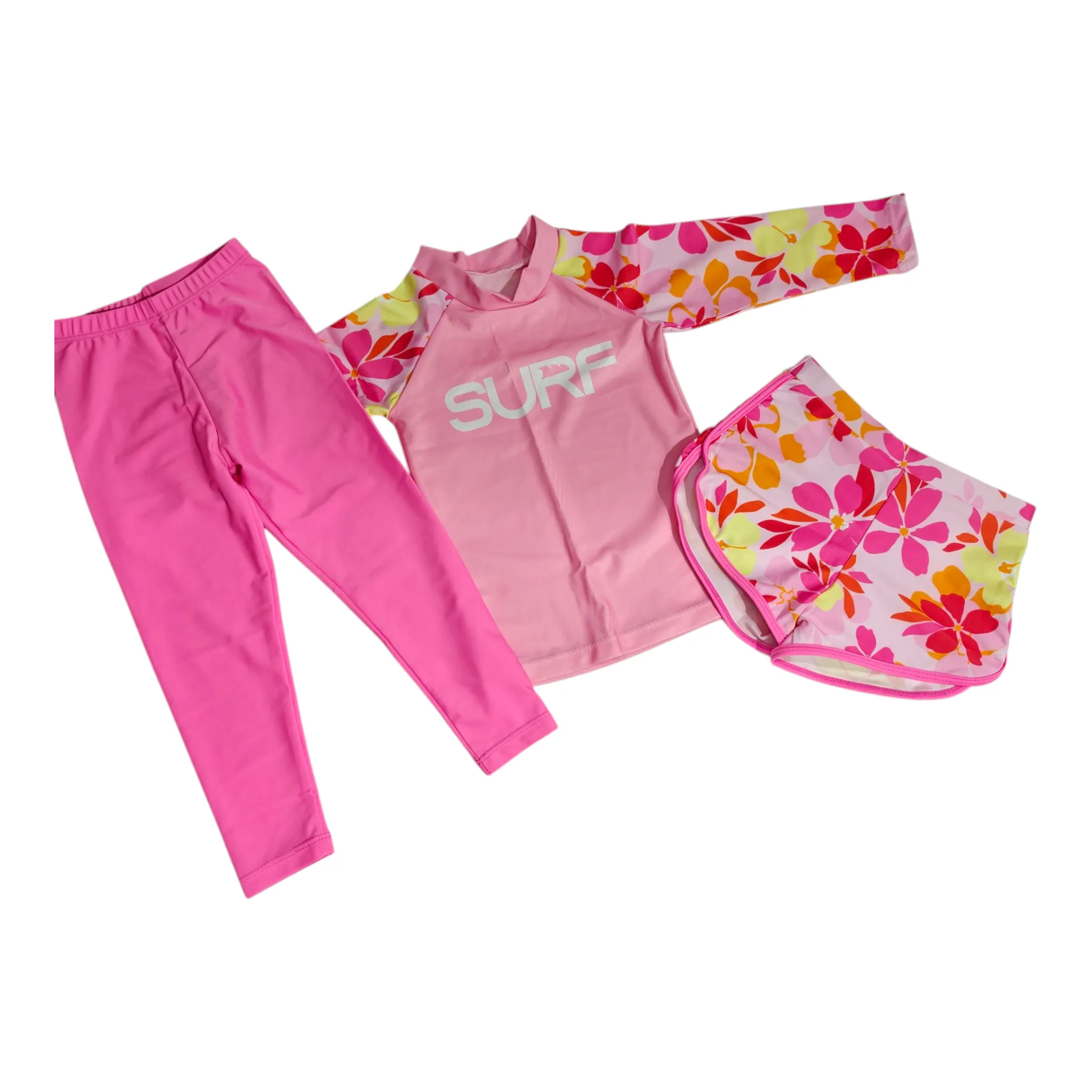 Floral Printed 3 Piece Swimsuit - Pink