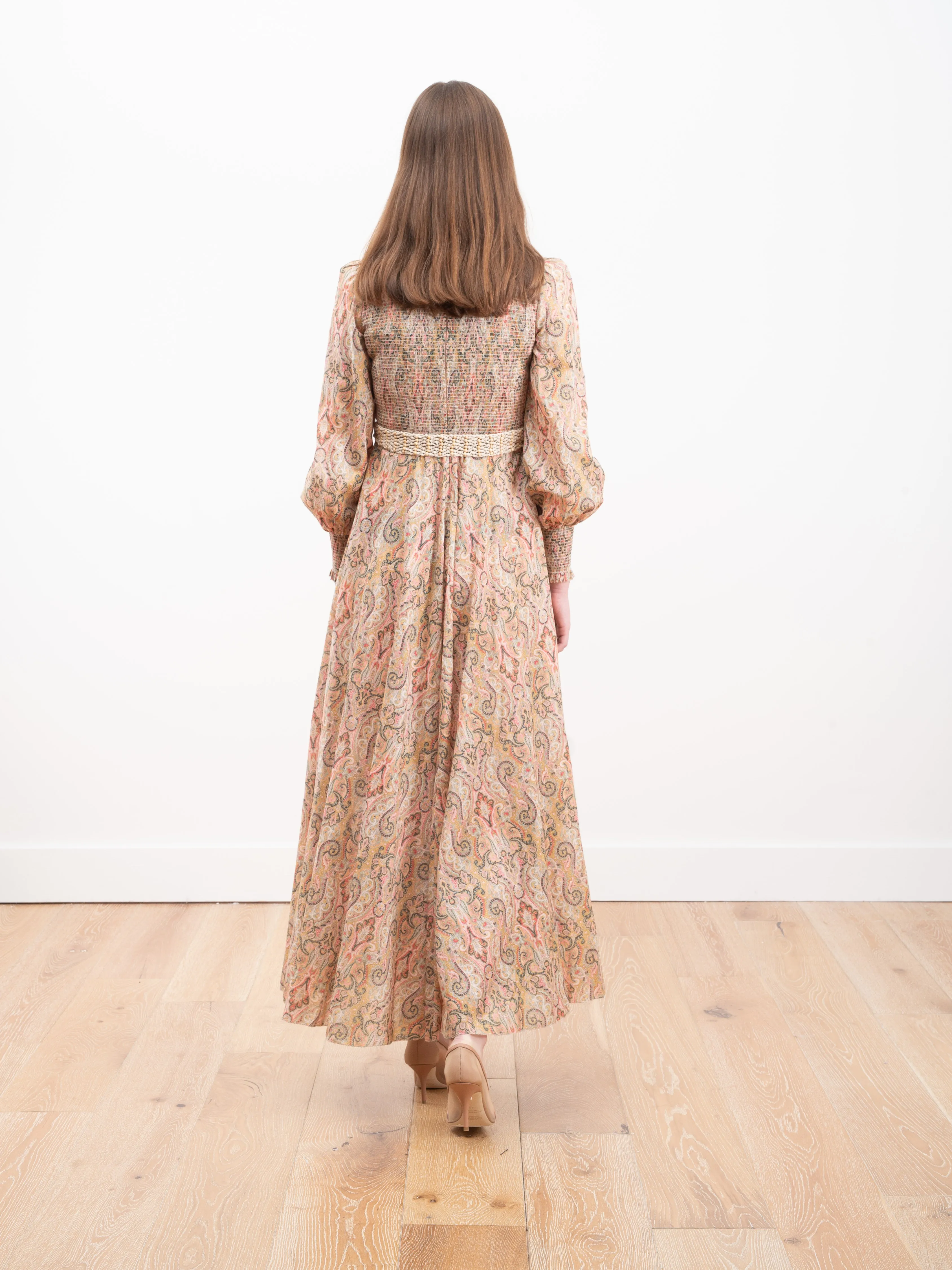 freja shirred long dress - jadore paisley