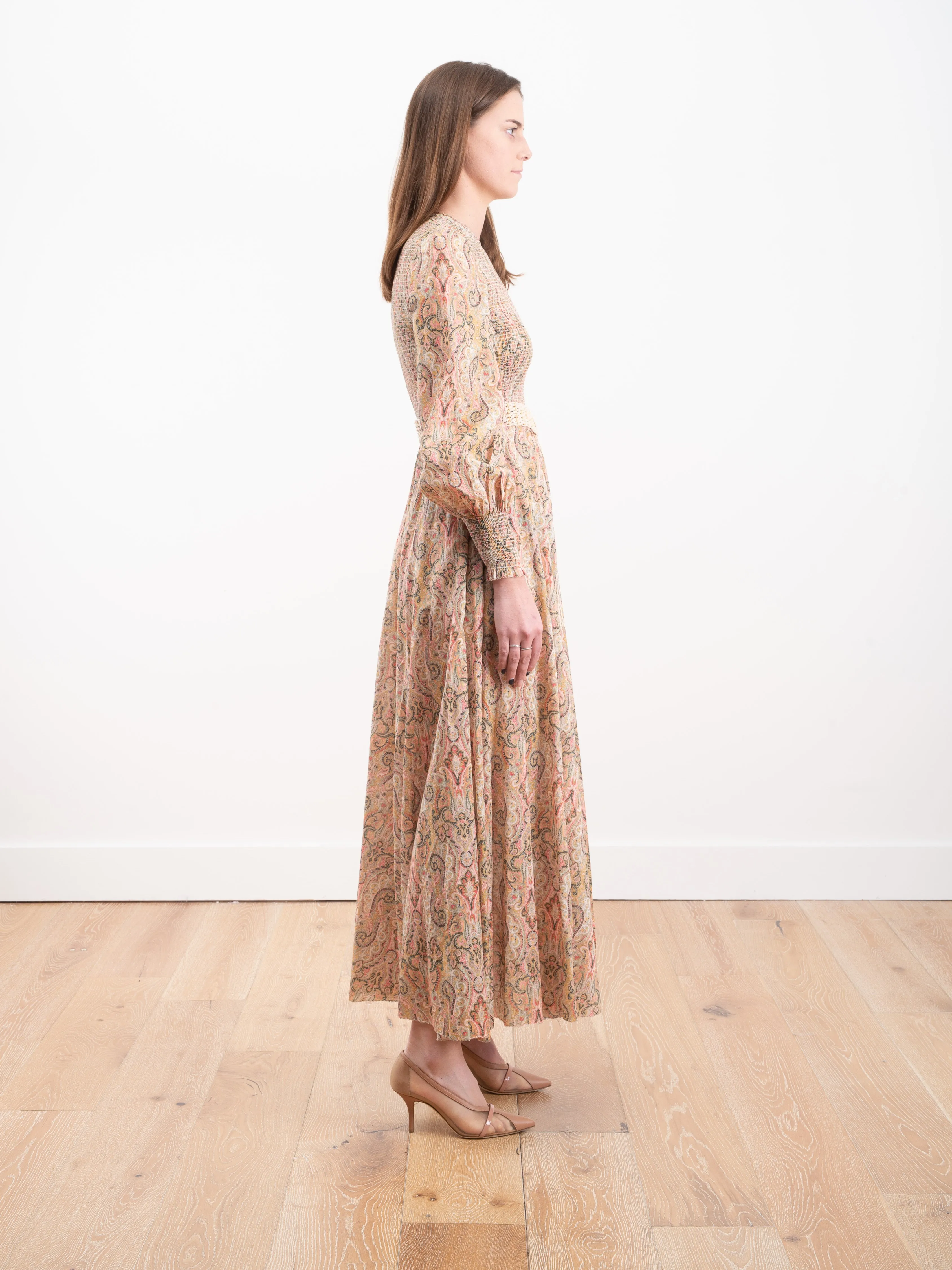 freja shirred long dress - jadore paisley