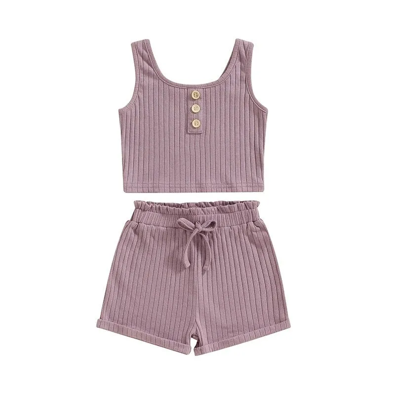 Girls Summer 2 Piece Outfits Sleeveless Button Cami Tops