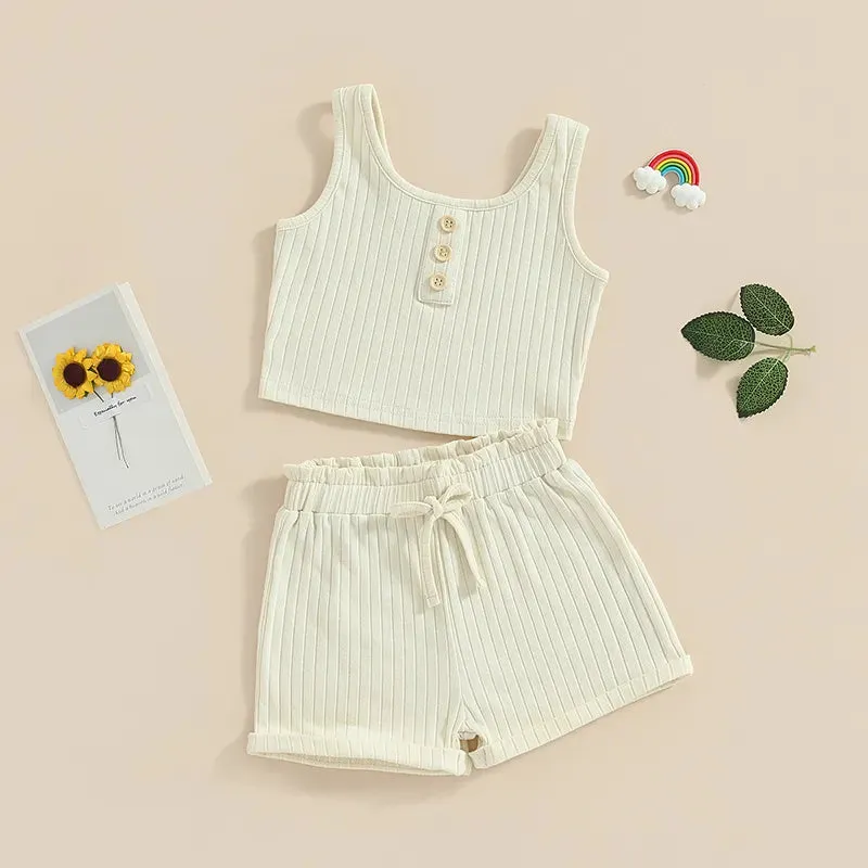 Girls Summer 2 Piece Outfits Sleeveless Button Cami Tops
