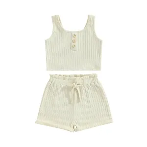 Girls Summer 2 Piece Outfits Sleeveless Button Cami Tops