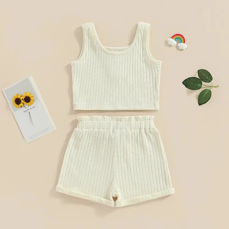 Girls Summer 2 Piece Outfits Sleeveless Button Cami Tops