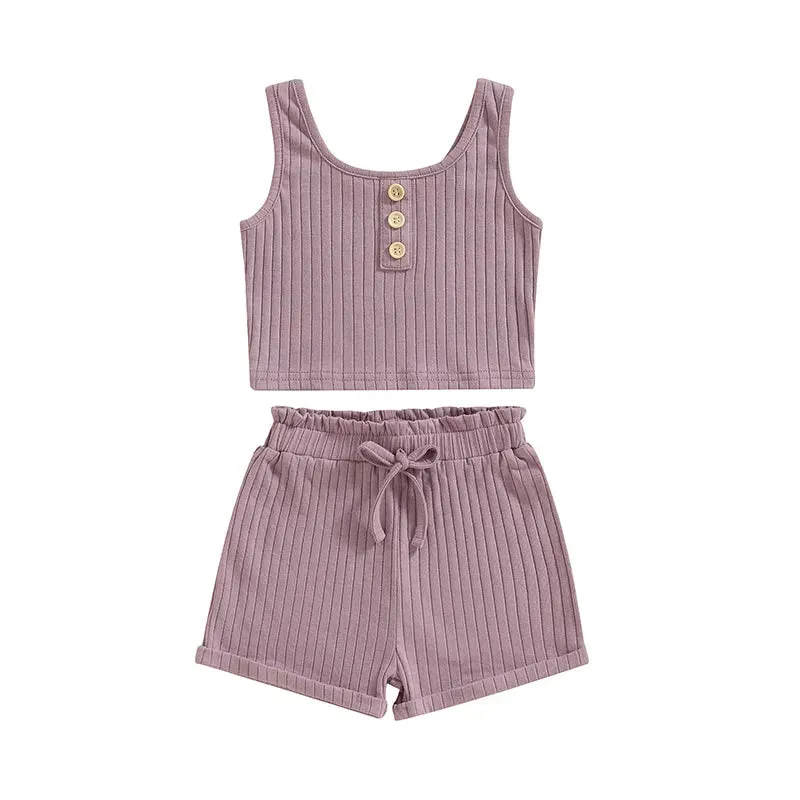 Girls Summer 2 Piece Outfits Sleeveless Button Cami Tops