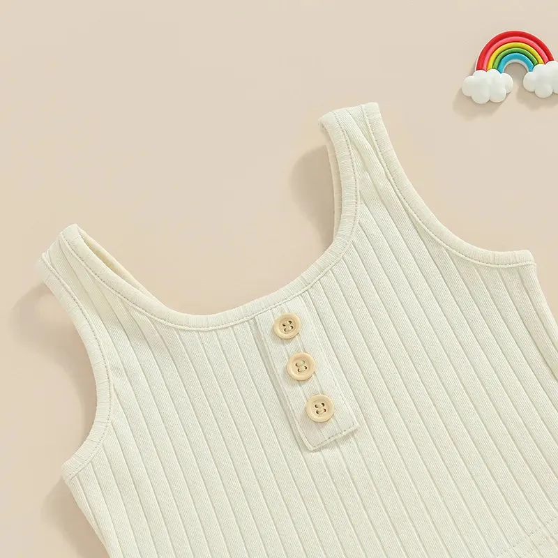 Girls Summer 2 Piece Outfits Sleeveless Button Cami Tops
