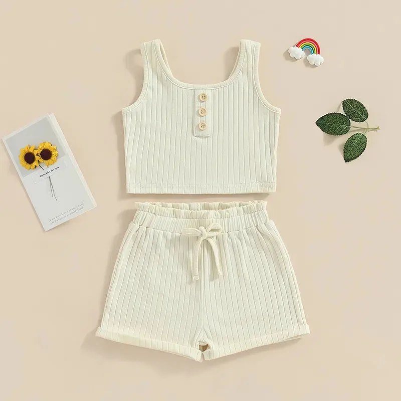 Girls Summer 2 Piece Outfits Sleeveless Button Cami Tops