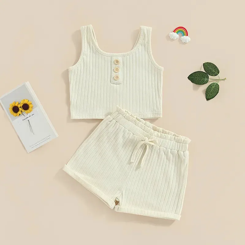 Girls Summer 2 Piece Outfits Sleeveless Button Cami Tops