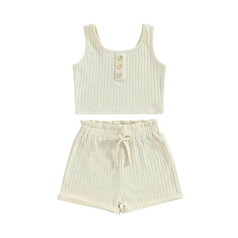 Girls Summer 2 Piece Outfits Sleeveless Button Cami Tops