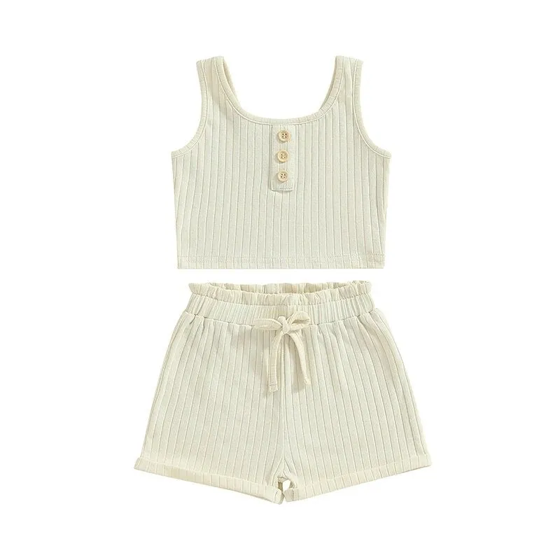 Girls Summer 2 Piece Outfits Sleeveless Button Cami Tops