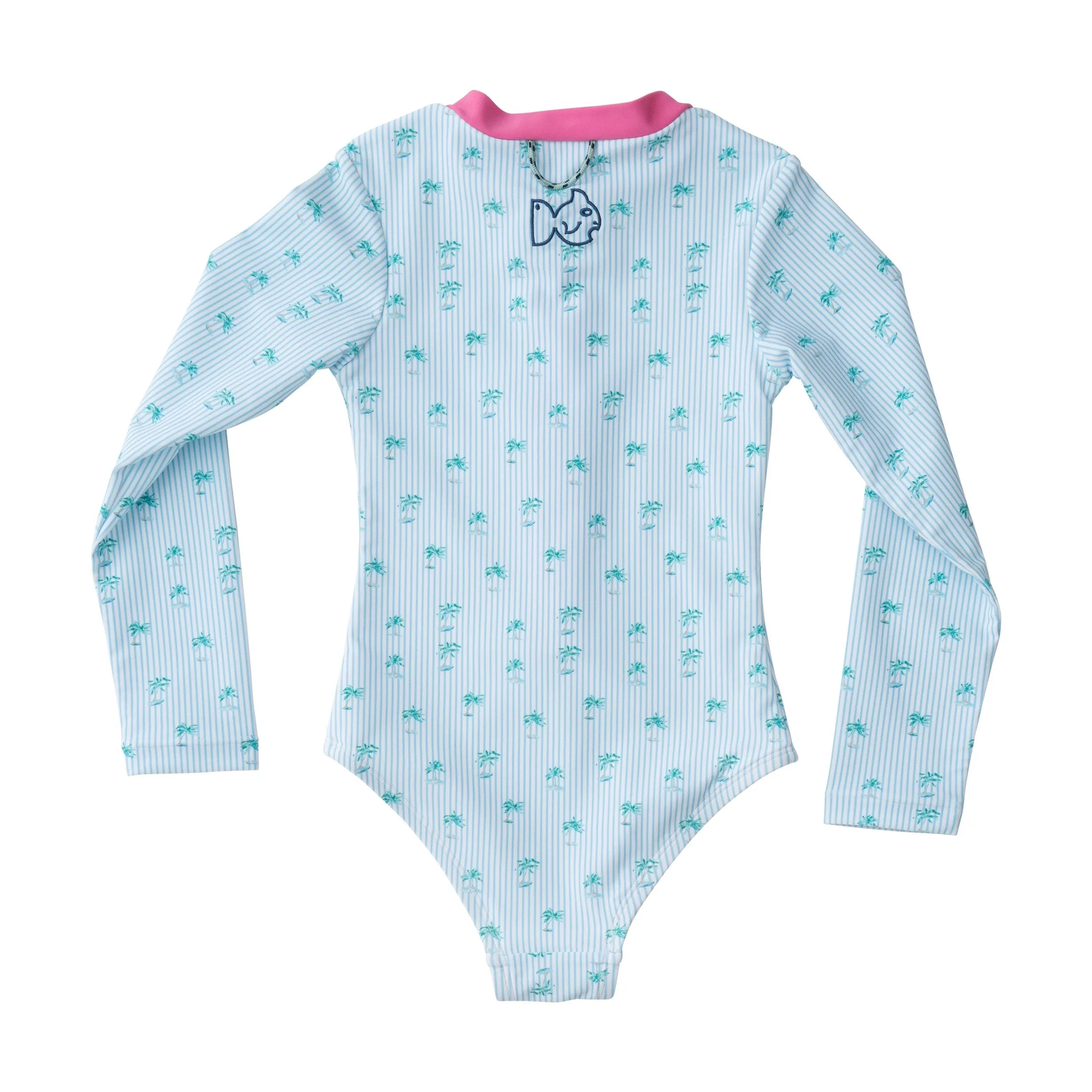 Girls' Surf and Turf One Piece Swimsuit in Palm Tree Stripe Print