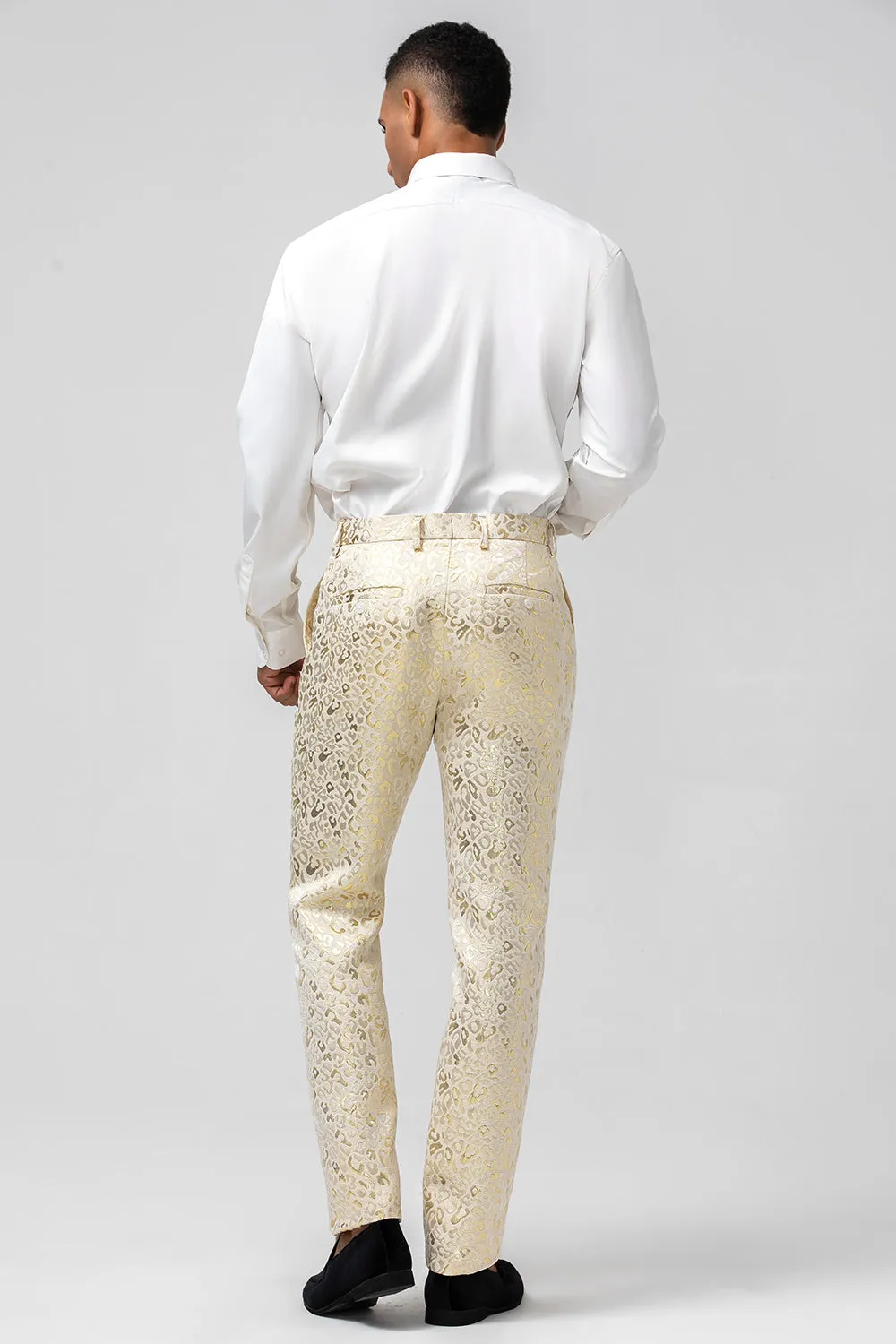 Glitter White Jacquard 2 Piece Men Suits with Belt