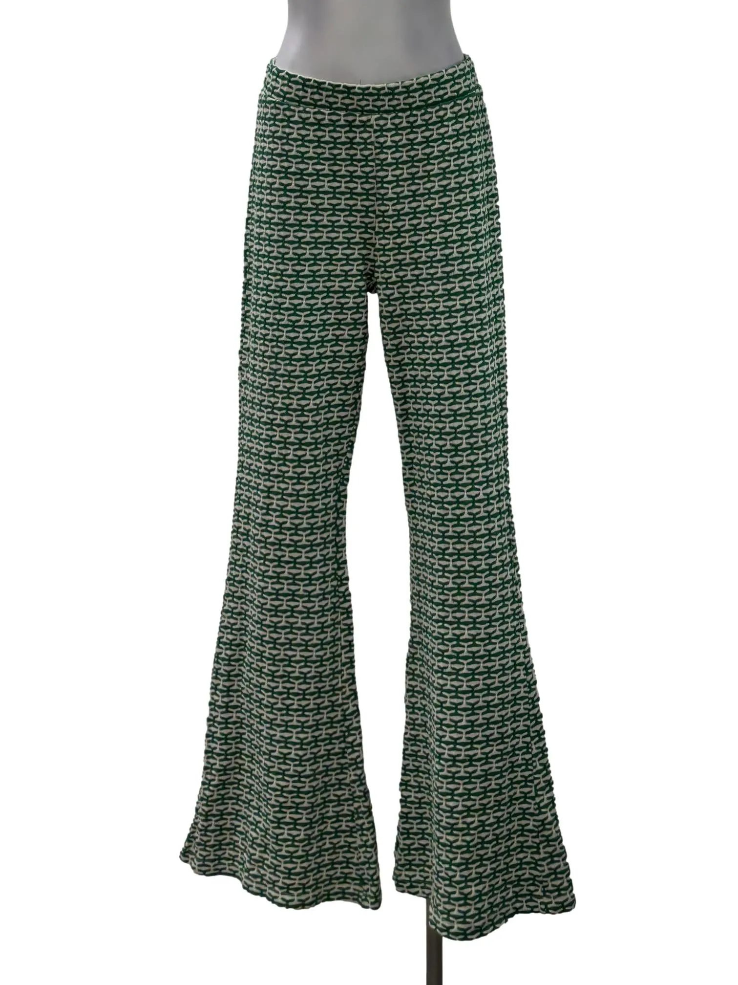 Green And White Ribbed Patterned Flare Pants