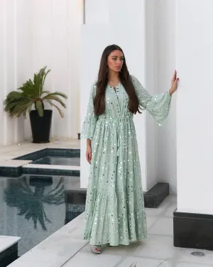 Handmade Embroidery Mirrors & Studs Dress - Mint Green