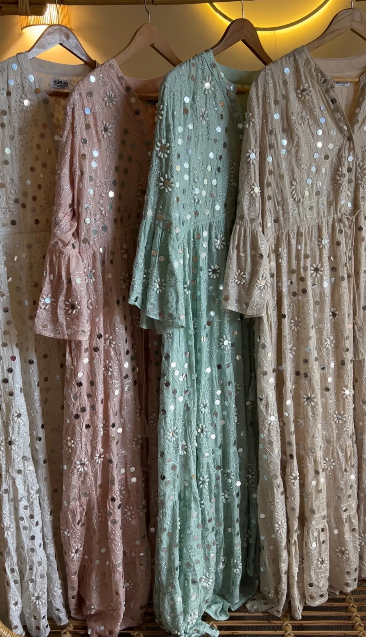 Handmade Embroidery Mirrors & Studs Dress - Mint Green