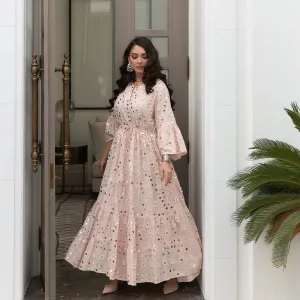 Handmade Embroidery Mirrors & Studs Dress - Pink