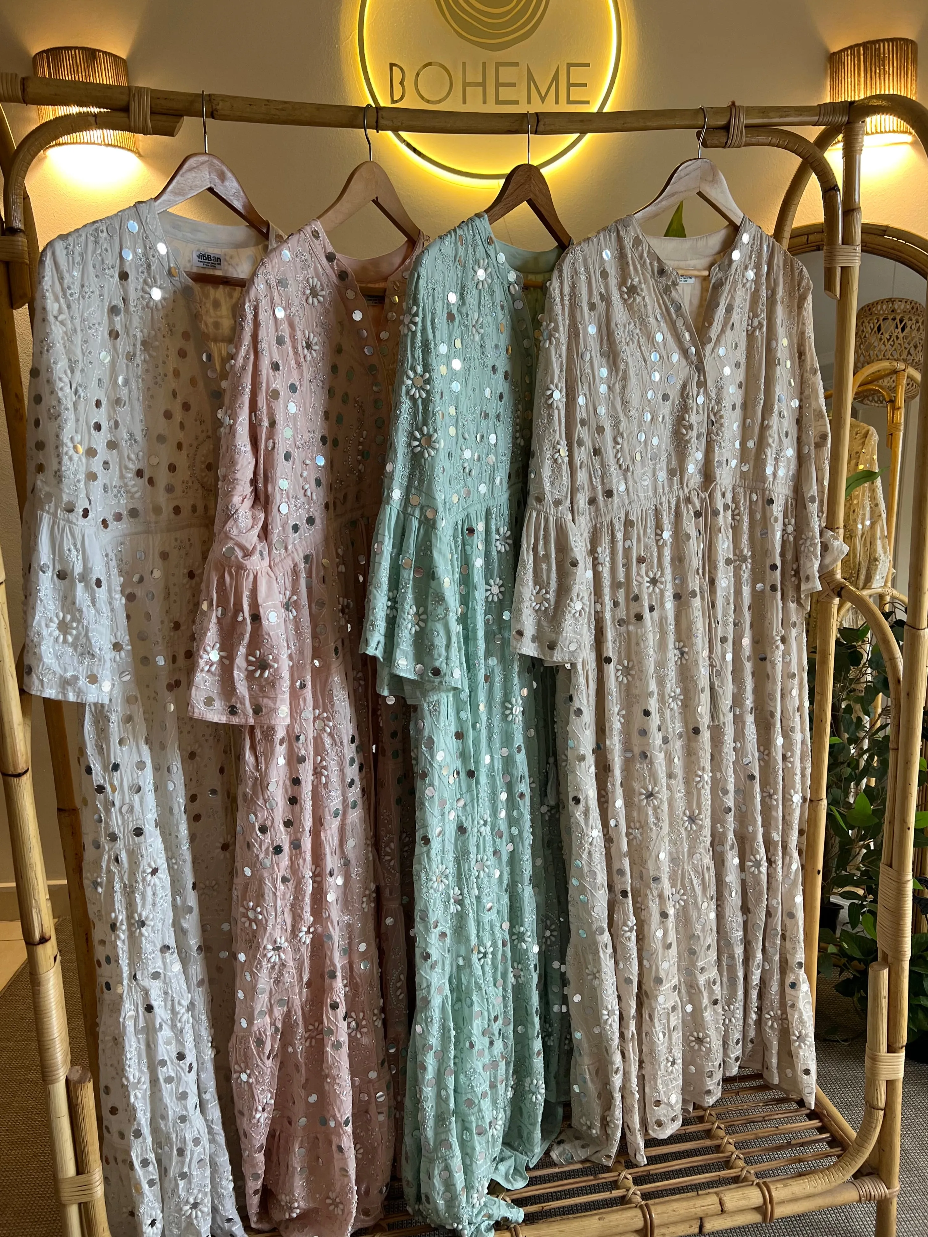 Handmade Embroidery Mirrors & Studs Dress - Pink