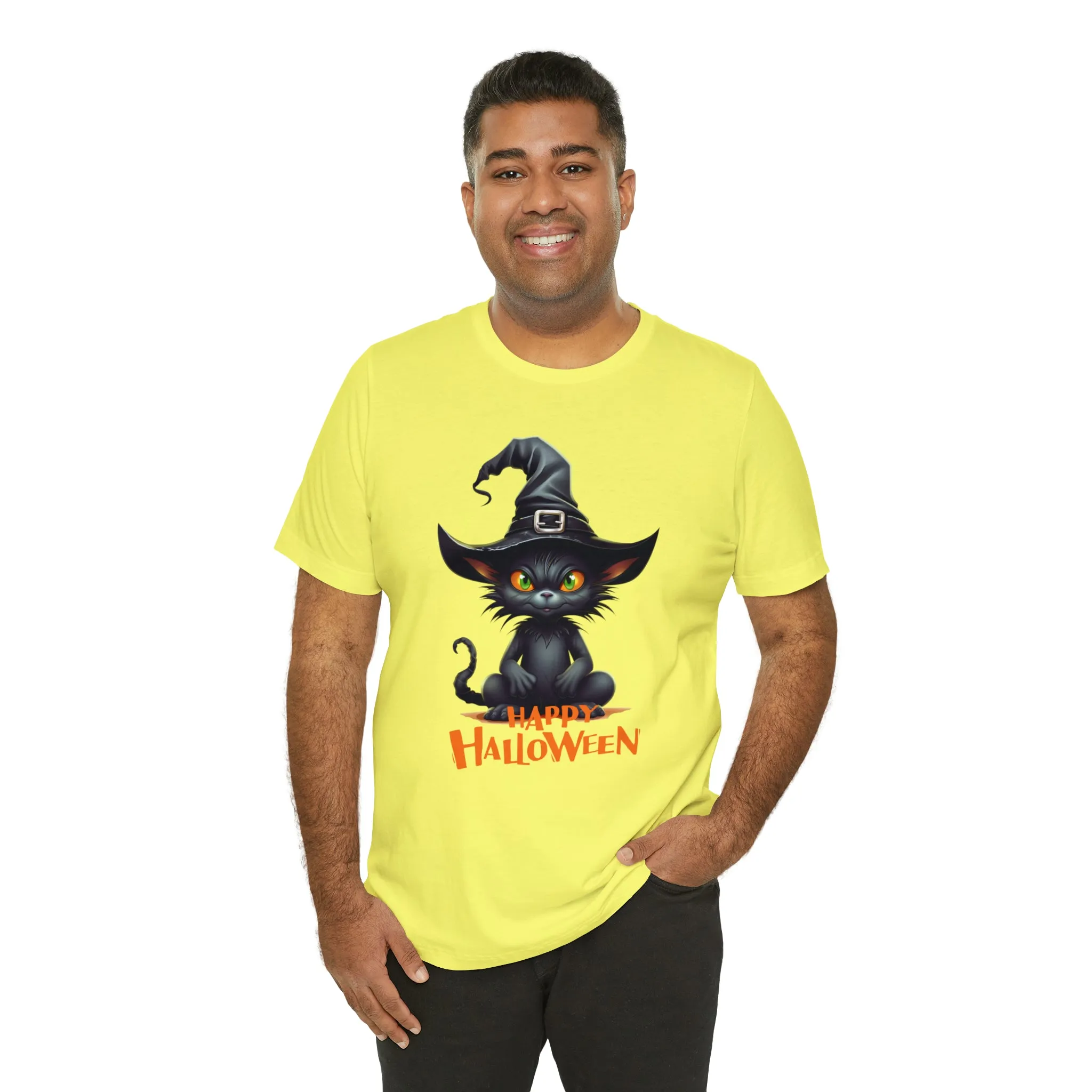 Happy Halloween Witchy Cat T-Shirt | Creepy Witch Cat Tee |  Bella Canvas 3001Unisex | Spooky Short Sleeve Tshirt