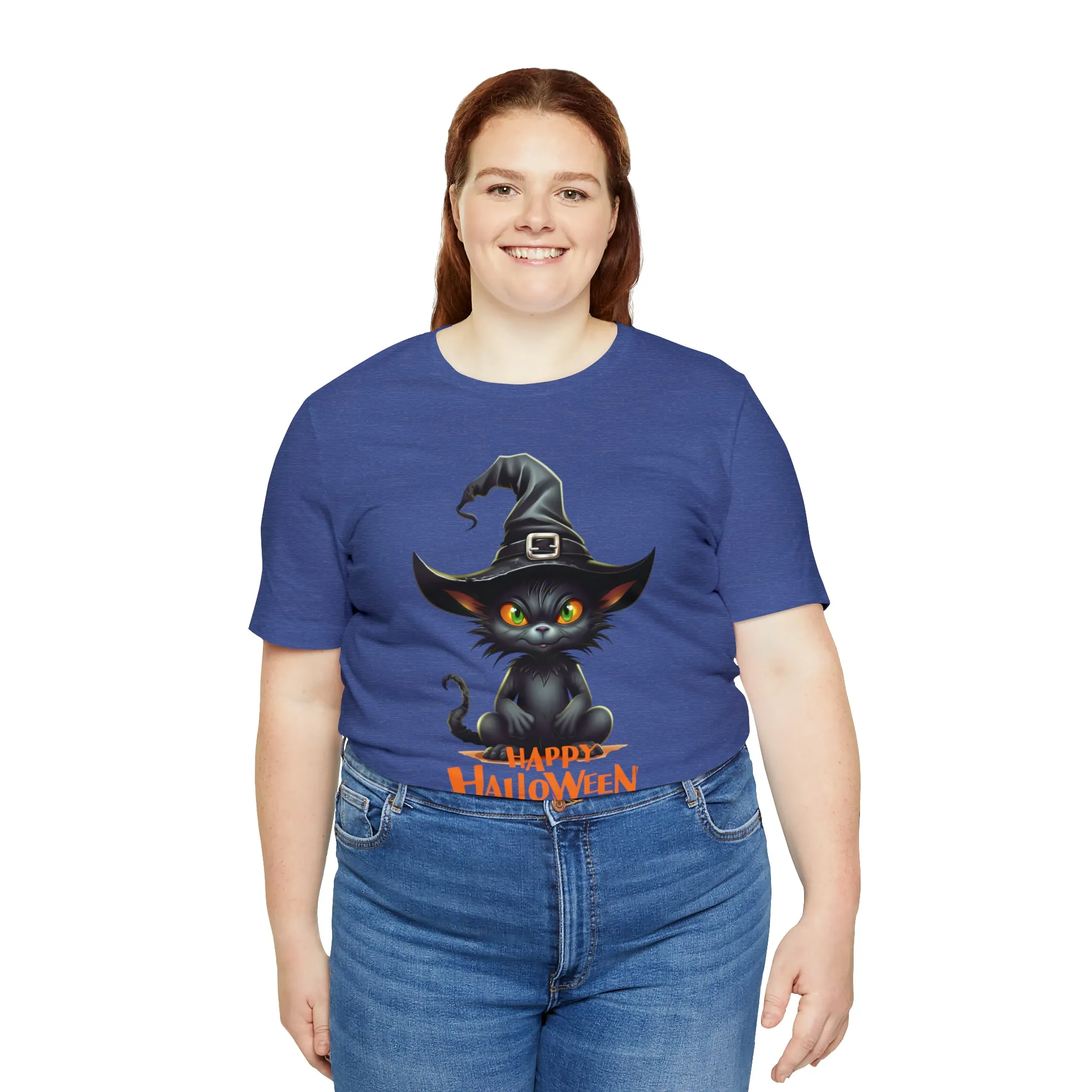 Happy Halloween Witchy Cat T-Shirt | Creepy Witch Cat Tee |  Bella Canvas 3001Unisex | Spooky Short Sleeve Tshirt