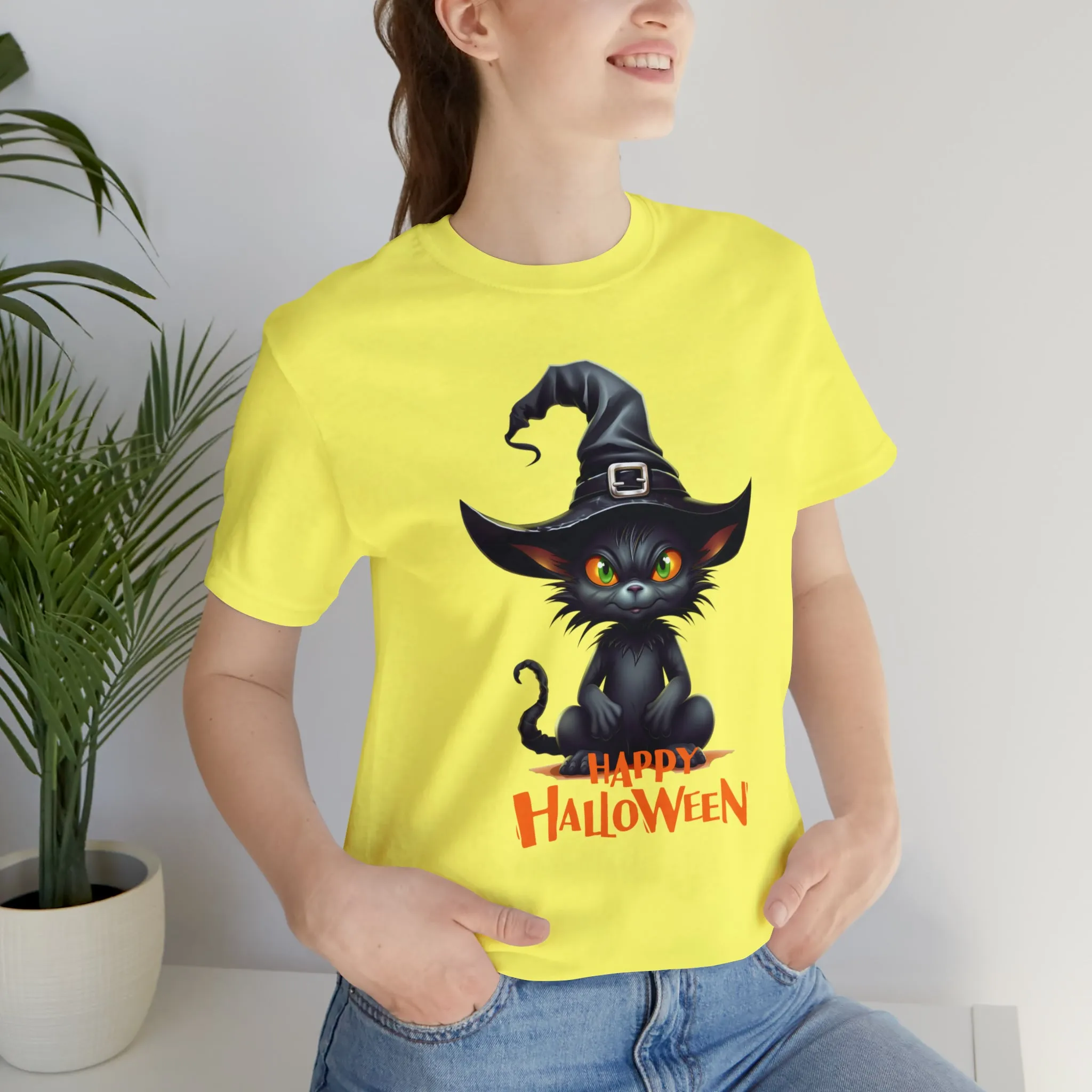 Happy Halloween Witchy Cat T-Shirt | Creepy Witch Cat Tee |  Bella Canvas 3001Unisex | Spooky Short Sleeve Tshirt
