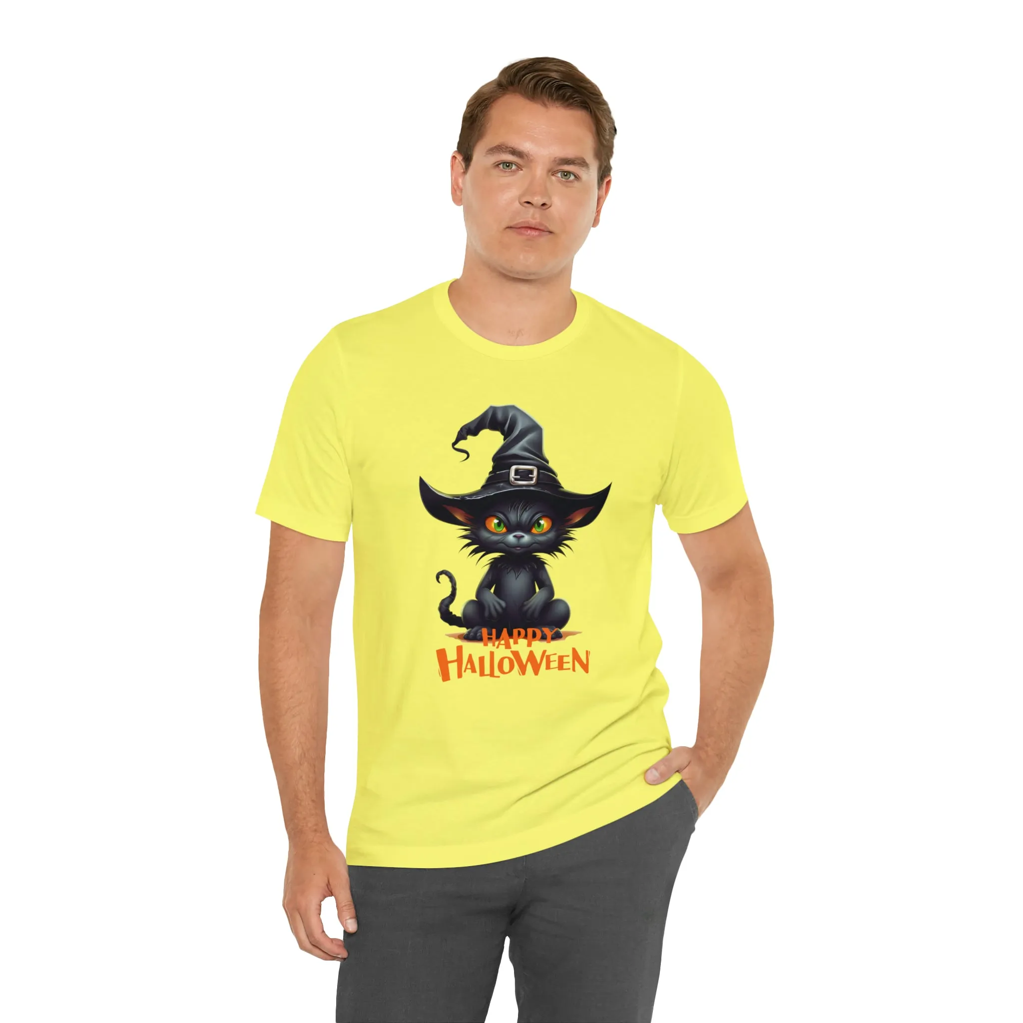 Happy Halloween Witchy Cat T-Shirt | Creepy Witch Cat Tee |  Bella Canvas 3001Unisex | Spooky Short Sleeve Tshirt