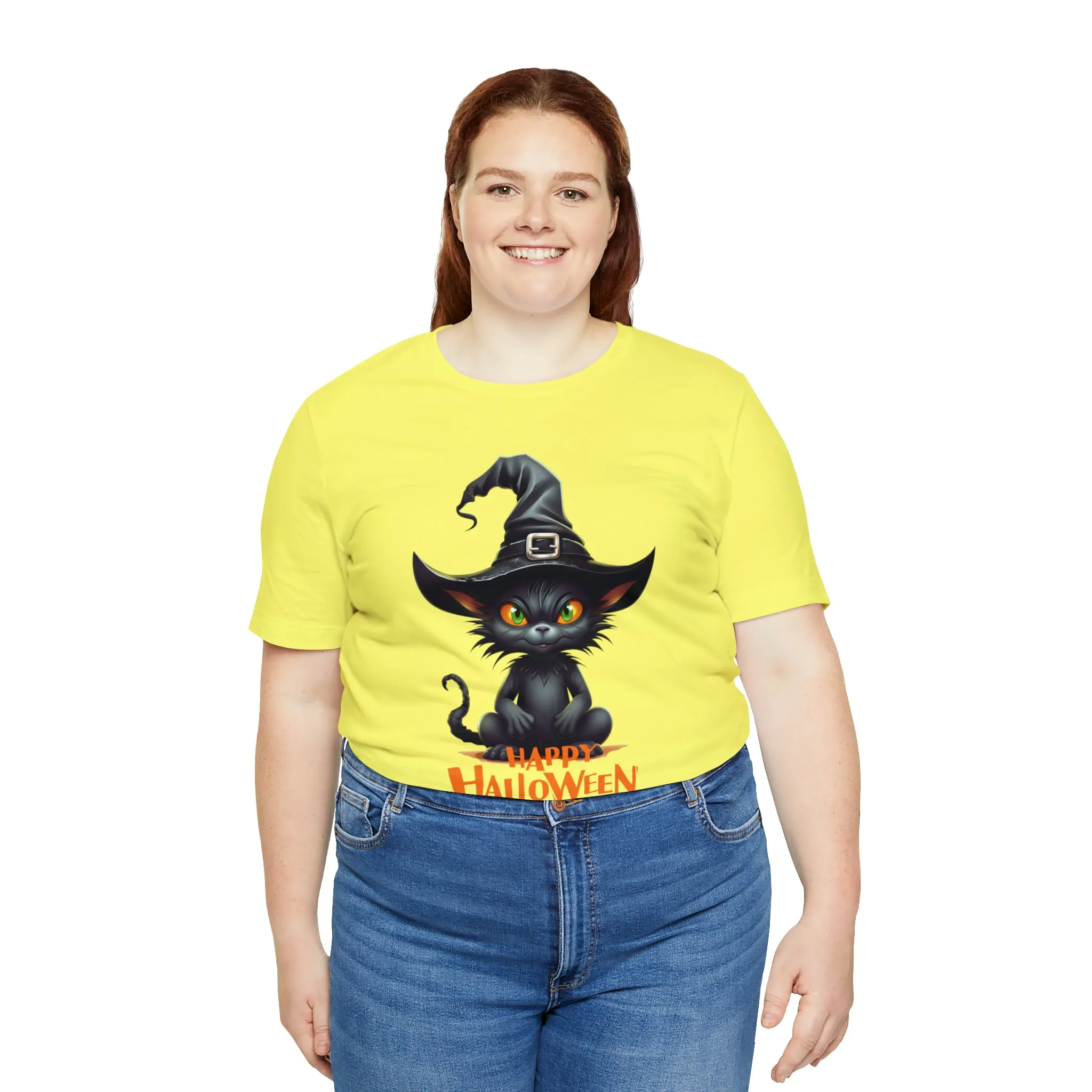 Happy Halloween Witchy Cat T-Shirt | Creepy Witch Cat Tee |  Bella Canvas 3001Unisex | Spooky Short Sleeve Tshirt
